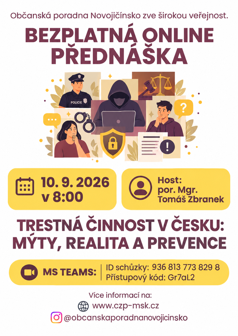 Pozvánka na bezplatnou online přednášku: Trestná činnost v&nbsp;Česku – mýty, realita a&nbsp;prevence