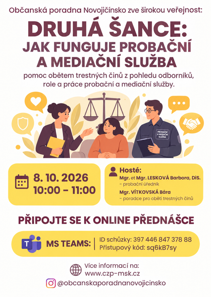 Pozvánka na bezplatnou online přednášku – Druhá šance: Jak funguje Probační a&nbsp;mediační služba